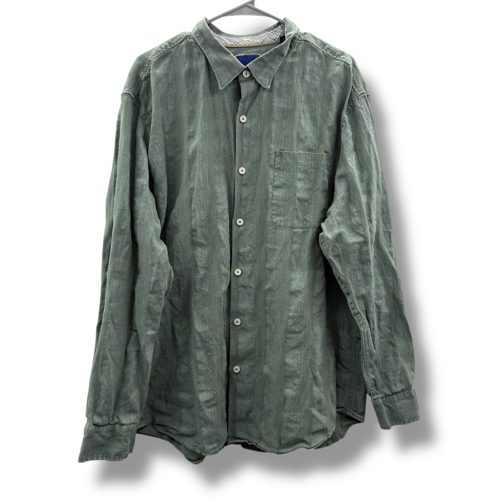 Tommy Bahama Linen Blend Gray Green Long Sleeve Button Down Shirt‎ Sz XXL